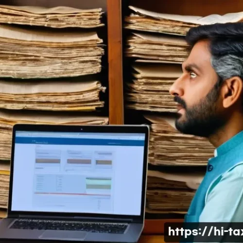 세무사와 기업 세금 문제 해결 - A realistic photo of a stressed male small business owner, possibly a kirana store owner, in his lat...