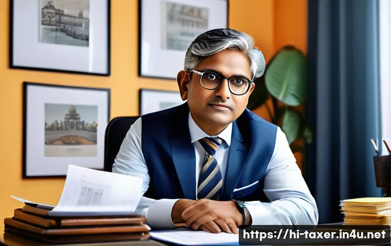 세무사와 비거주자 소득 신고 - A professional Indian taxpayer sitting at a modern desk with a laptop open to an Indian income tax e...