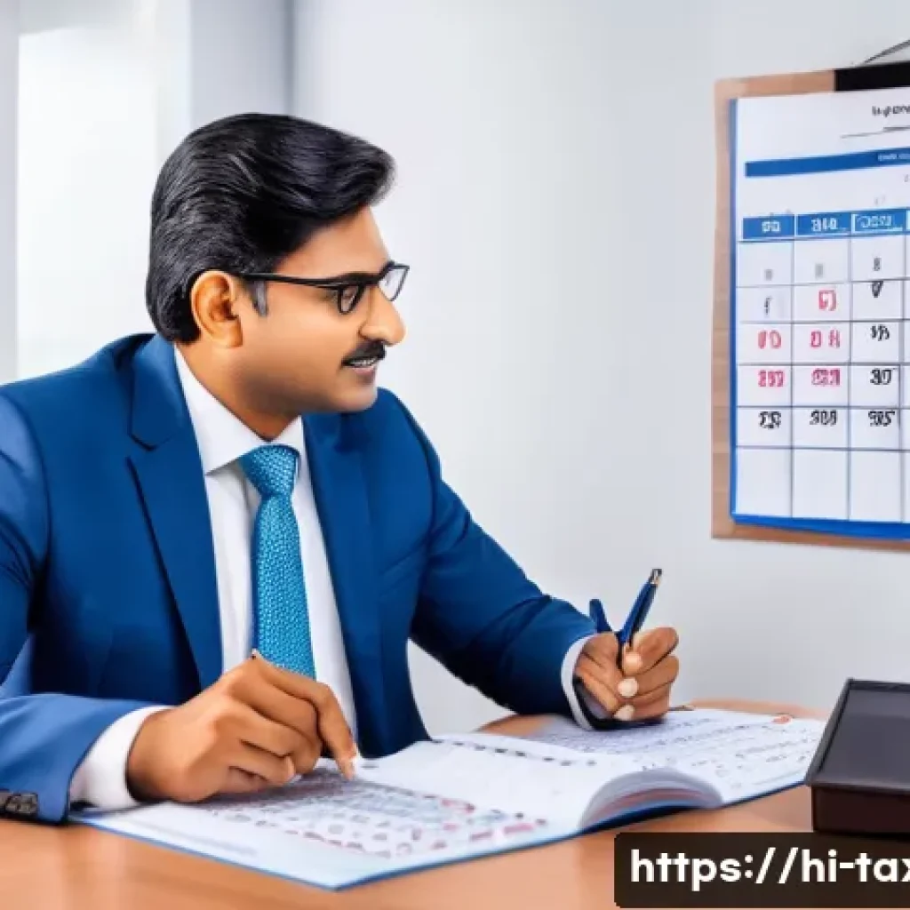 세무사와 세무대리인 업무 - A professional Indian tax consultant in a modern office setting, explaining complex tax rules to a m...