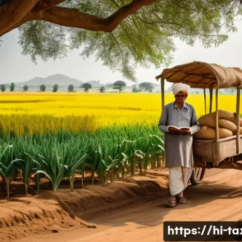 Home 33 세무사와 농업 세금 지원 - A detailed and vibrant rural Indian farming scene featuring a middle-aged Hindi-speaking farmer in t...