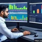 Home 19 세무사와 AI 기술 융합 - A modern office scene showing an Indian tax professional working efficiently with AI-powered tools o...