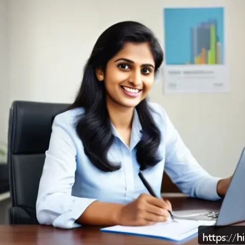 Home 30 세무사 경력직 이직 팁 - A professional Indian woman in her early 30s, dressed in smart casual office attire, confidently pre...