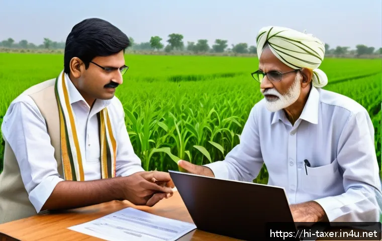 세무사와 농지 세금 신고 - A detailed digital illustration of an experienced Indian tax advisor explaining agricultural land ta...